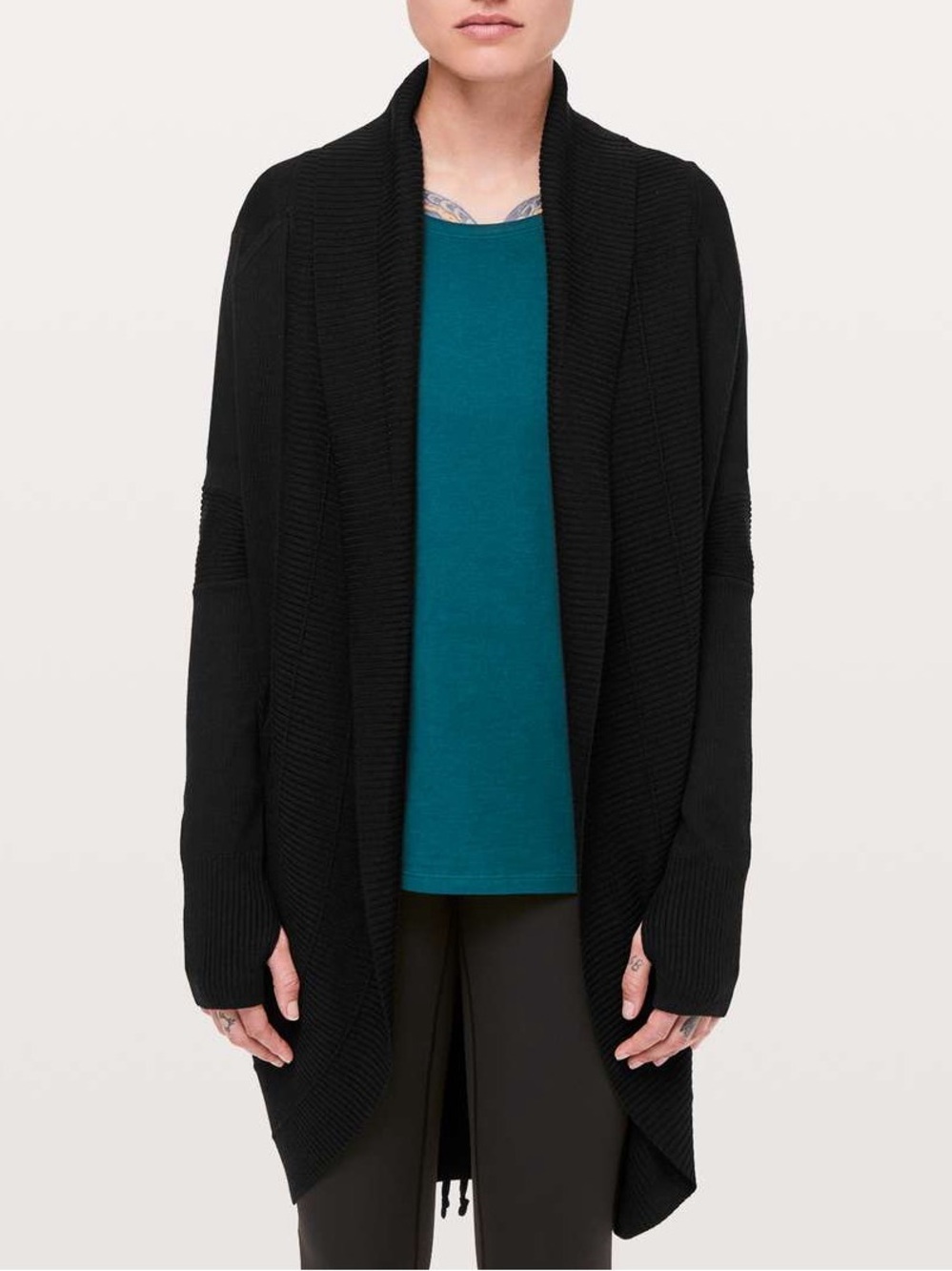 Lululemon Transformation Wrap
Black Coal Open-Front Knit Shawl Sweater Cardigan